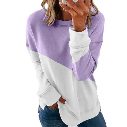 Round Neck Long Sleeve Sweater Color Matching Tops Sport Clothes