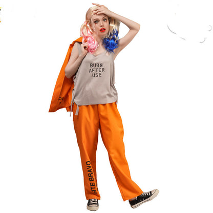 Halloween Big Men And Women Love Orange Prisoner Party Costume