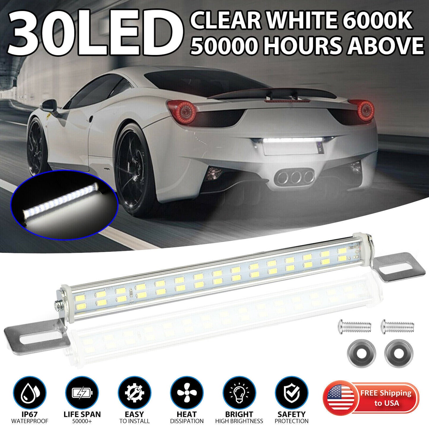 Universal License Plate LED Lamp Back Light Bar For Car SUV Truck RV 6000K White